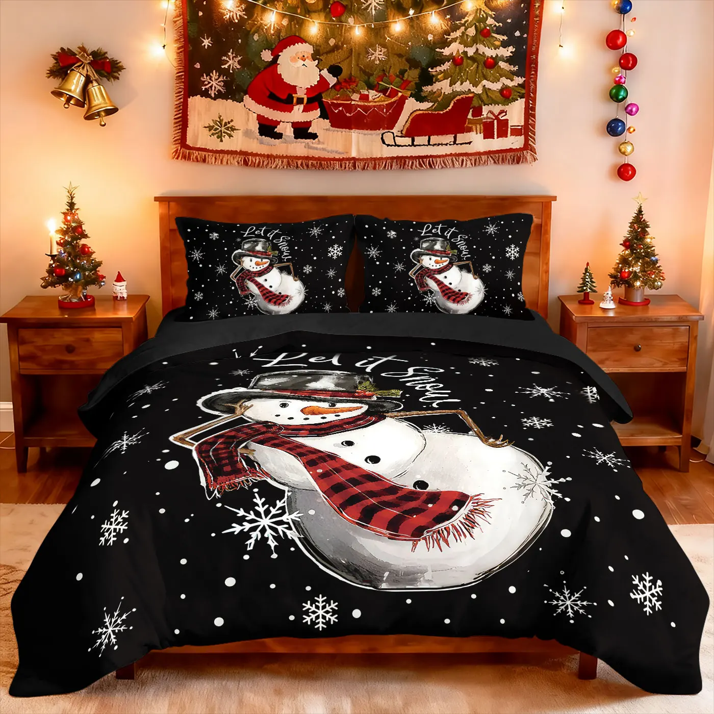 3pcs Merry Christmas Cartoon Snowman Printed Chipless Bedding Set Multi Size Bedroom Bedding Holiday Decoration Machine Washable S0e3a45355c2c4a91bfeb0b0a711e9e850