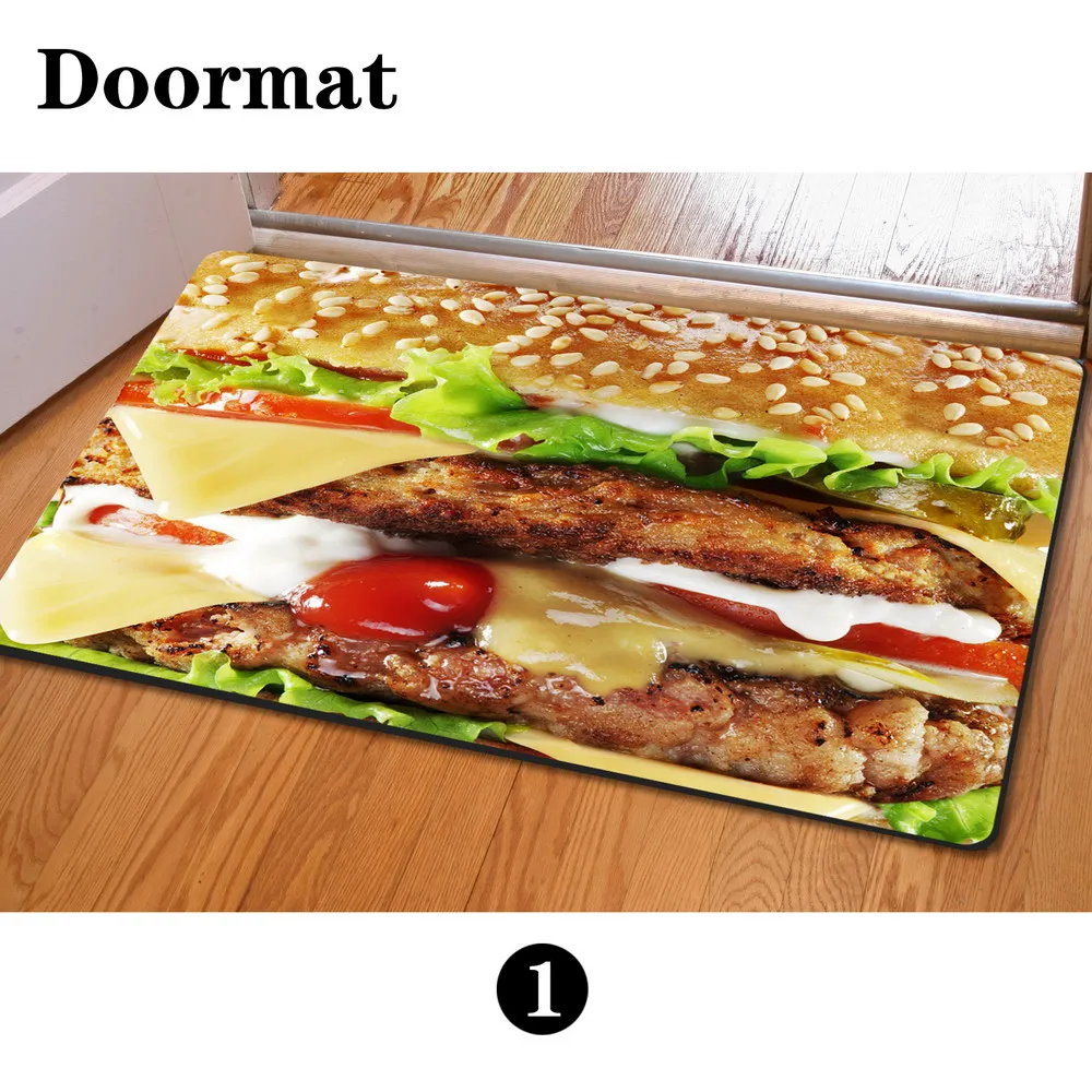 

Welcome Doormat Slip Mats 3D Hamburger Pizza Carpet for Living Room Funny Home Decoration Kitchen Bedroom Skid Carpet Floor Mat
