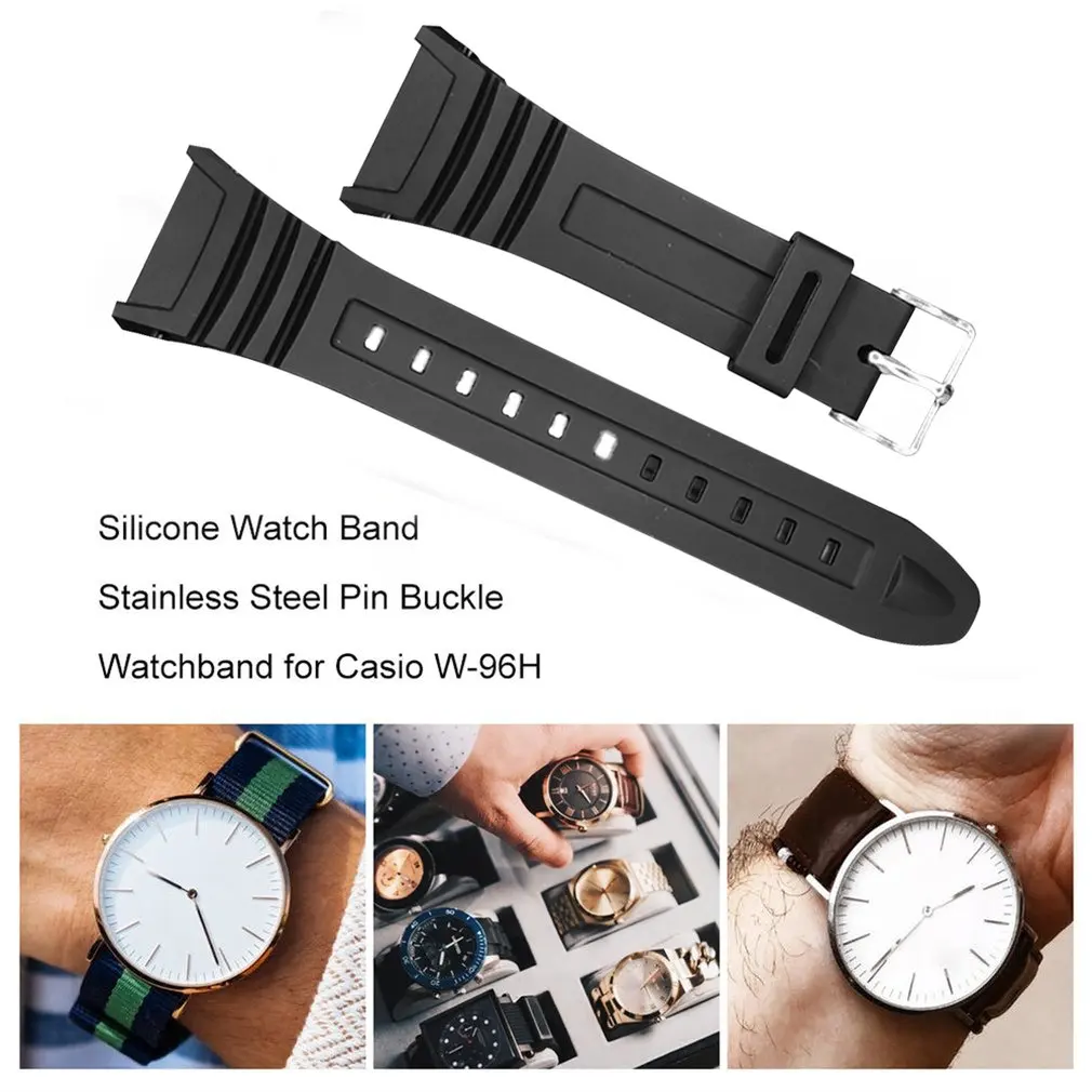 

Silicone Watch Band Stainless Steel Pin Buckle Watchband for Casio W-96H Sports Men Women Strap Bracelets