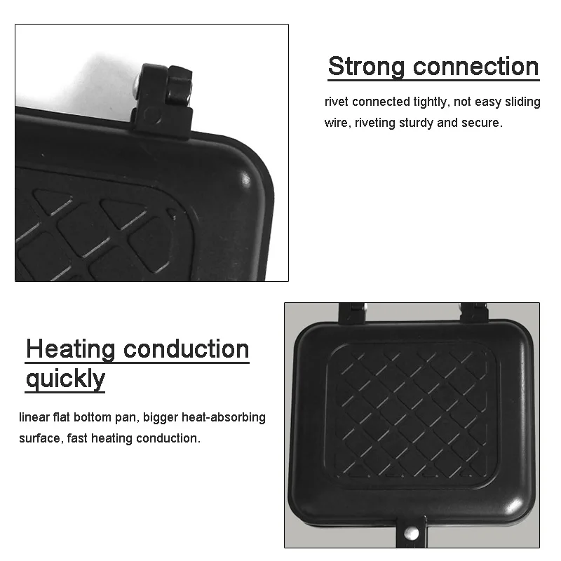 Non-Stick Coating Sandwich Maker Double Side Waffle Grill Frying Toast Clamp Pan Breakfast Machine By Gas Stove Fire
