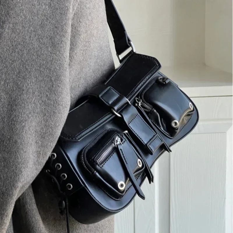 Korean Y2K Women Harajuku Vintage Gothic Black Hand Bag Aesthetic Elegant Punk Wallet Purse Handbags Shoulder Trend Tote Bags
