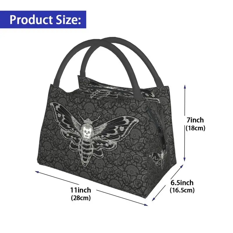 Gothic Death Moth Resuable Lunch Box Women Waterproof Cooler Thermal Food Insulated Occult Witchcraft Lunch Bag Picnic Bags