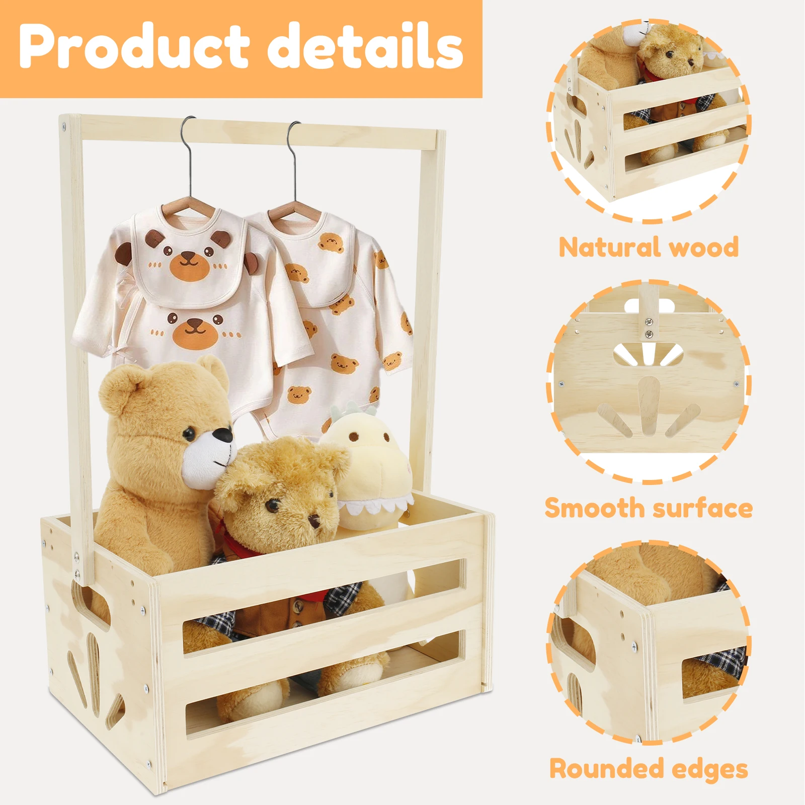 Baby Shower Crate Closet Wood Baby Shower Basket with Portable Handle Decorate Large Capacity Toy Storage Basket for Bathroom 3