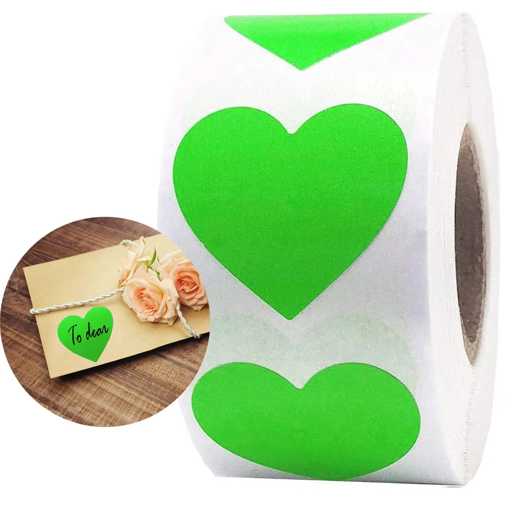 

Green Heart Shape Stickers for Valentine's Day 2inch Green Color Coding Labels Decals for Envelop Seals and Inventory 500Pcs