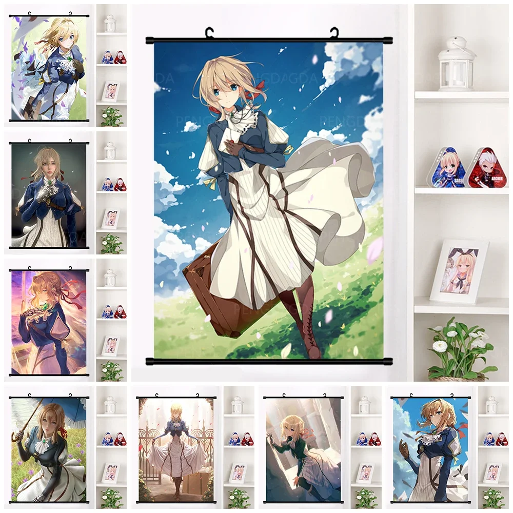 

Фиолетовая Evergarden печатная подвесная картина аниме персонажи холст картина плакат пластиковая прокрутка настенное Искусство Декор для дома гостиной