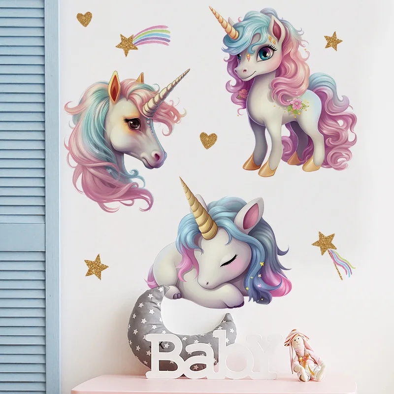Unicorn Decorative Vinyl Child Wall Stickers For Baby Girl Room Decor Adhesive Wallpaper Bedroom Accessories Wall Art