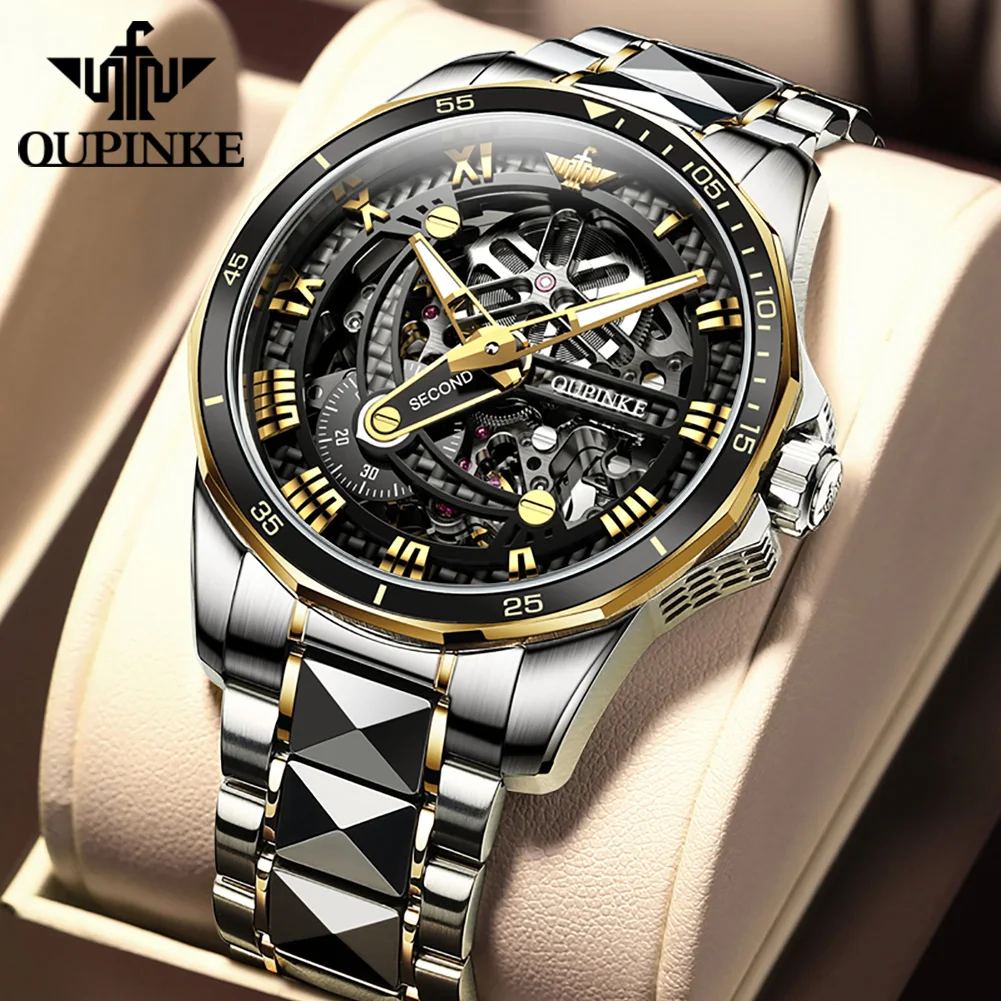 

OUPINKE Top Brand Skeleton Watch for Men Automatic Mechanical Male Watches Luxury Sapphire Crystal Waterproof Clock Montre Homme