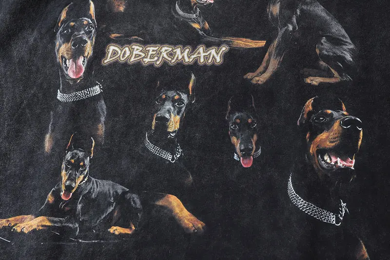 Men Distressed Doberman Print Harajuku T-Shirt - true deals club