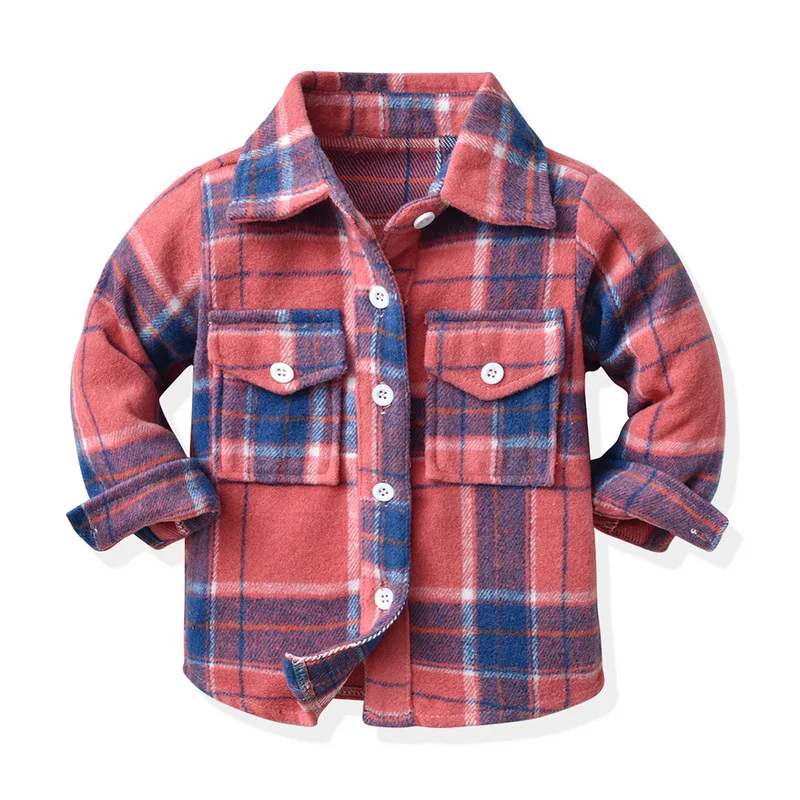 Camicia da bambina a maniche lunghe con bottoni a quadri in flanella, E006, 6 anni