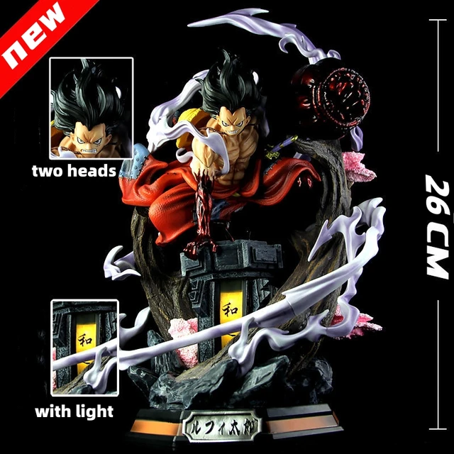 One Piece Anime Figure 26cm Wano Gear 4 Luffy 2 Head Pieces Statue Figures  Collectible Model Decoration Toy Christmas Gift