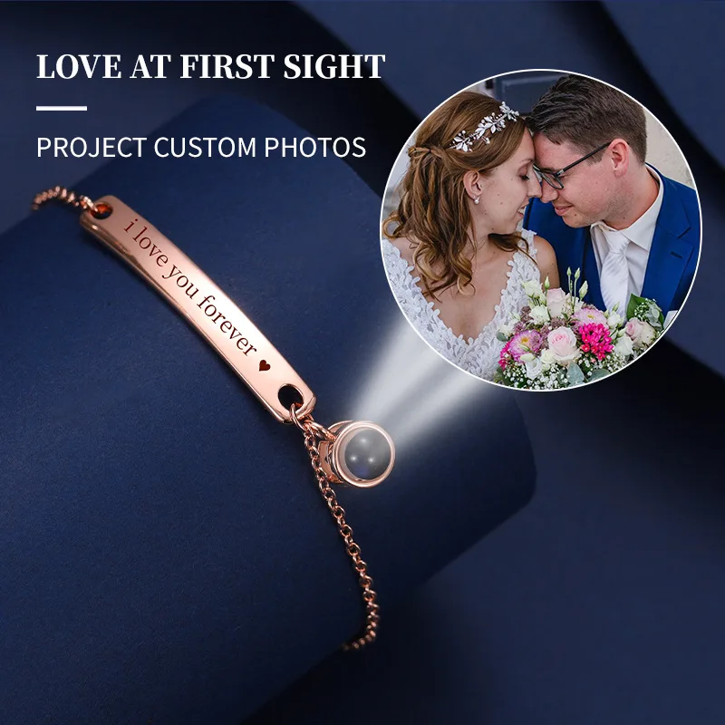 Custom Photo Projection Bracelet Engraved Name Pendant Stainless Steel Chain Waterproof Bangle Jewelry Valentine's Day Birthday valentine s day engagement wedding jewelry ring surprise gift bearer box bangle trinket earrings pendant necklace display case