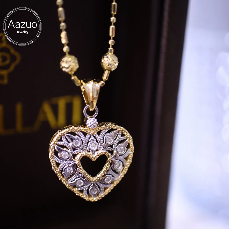 Aazuo Diamondstyle 18K Yellow gold Real Diamonds Fairy Heart only Pendent Gifted For Women Luxury Party 18 Inch Au750