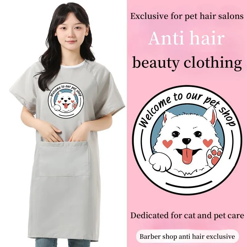 Pet Beautician Work Clothes Cat Dog Grooming Waterproof And Anti Fur Work Clothes Kitchen Oil Resistant Hair Cutting Shop Apron