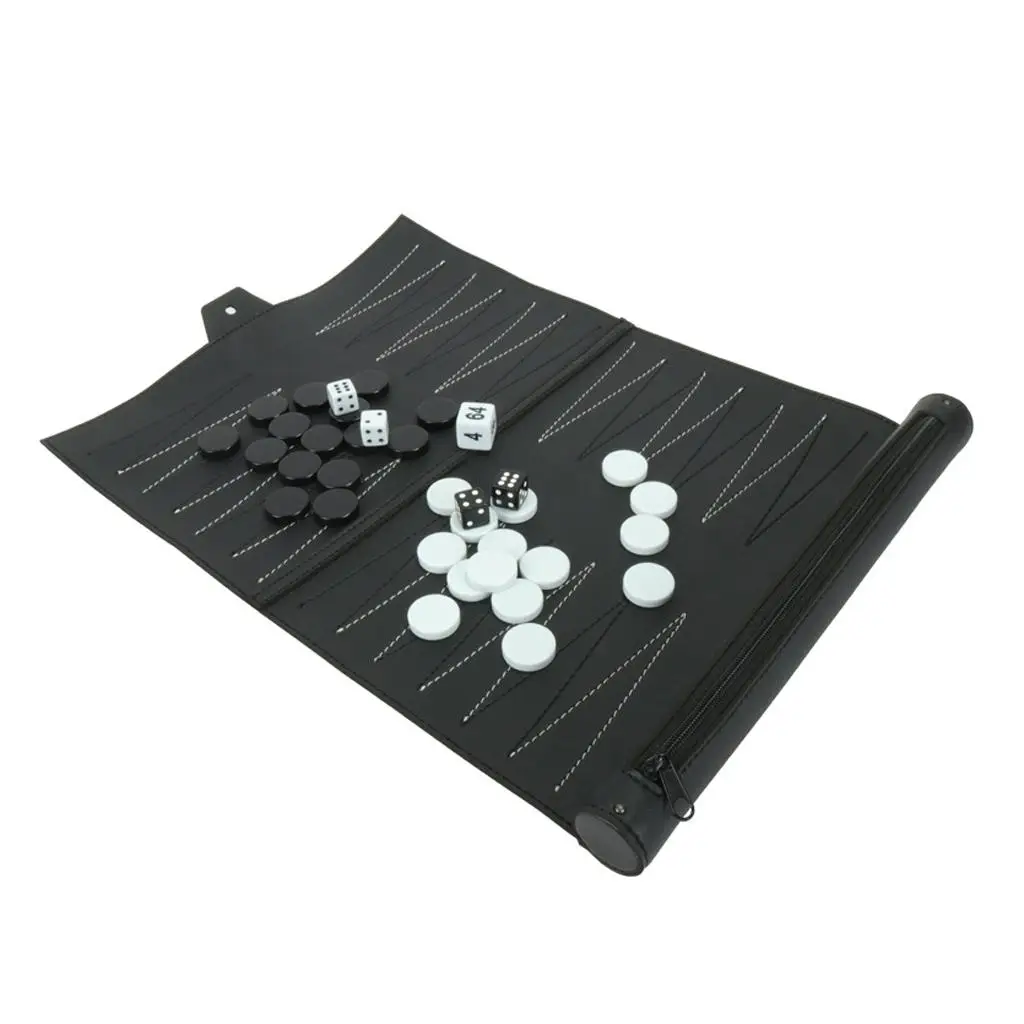 Classic Portable Recreational PU Leather Roll-Up Backgammon Board Game Toys