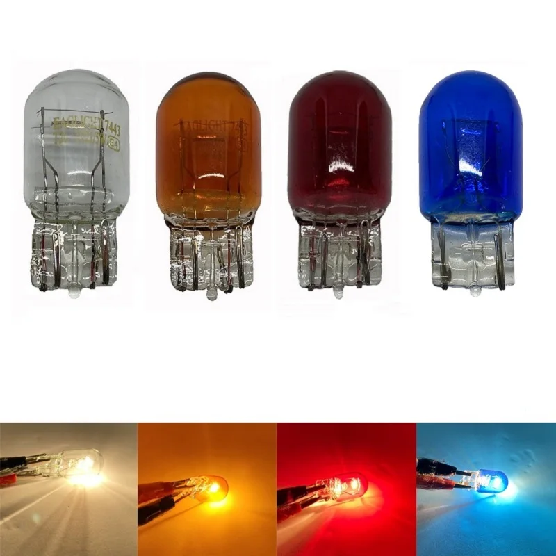 

10Pcs T20 7443 W21/5W Halogen Bulbs 7440 WY21W W21W Super Bright Backup Reversing Light for Car Signal Lamp 12V Amber Red Blue