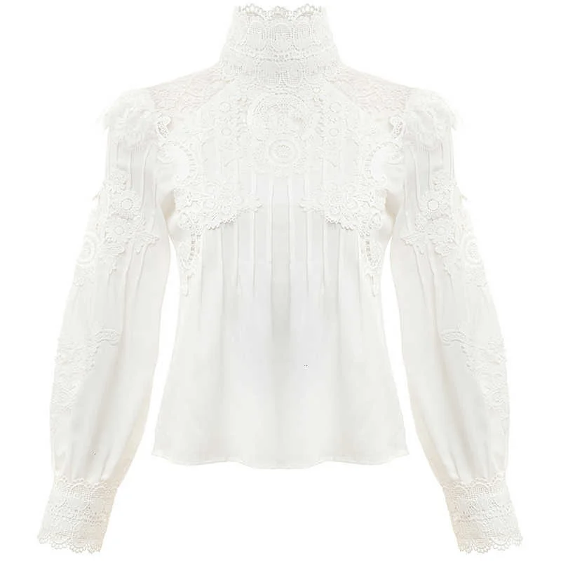 TWOTWINSTYLE Mesh Lace Patchwork Shirt Female Stand Collar Lantern Sleeve Woman Blouses 2019 Autumn Korean Fashion Clothing New (6).jpg_.webp