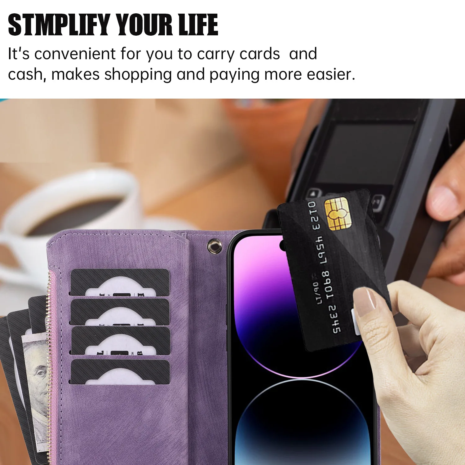 Zipper Wallet Phone Case for iPhone 15 Pro Max 14 13 12 11 Pro Max 15 Plus 13 Pro Hand Strap Leather Card Pocket Flip Cover