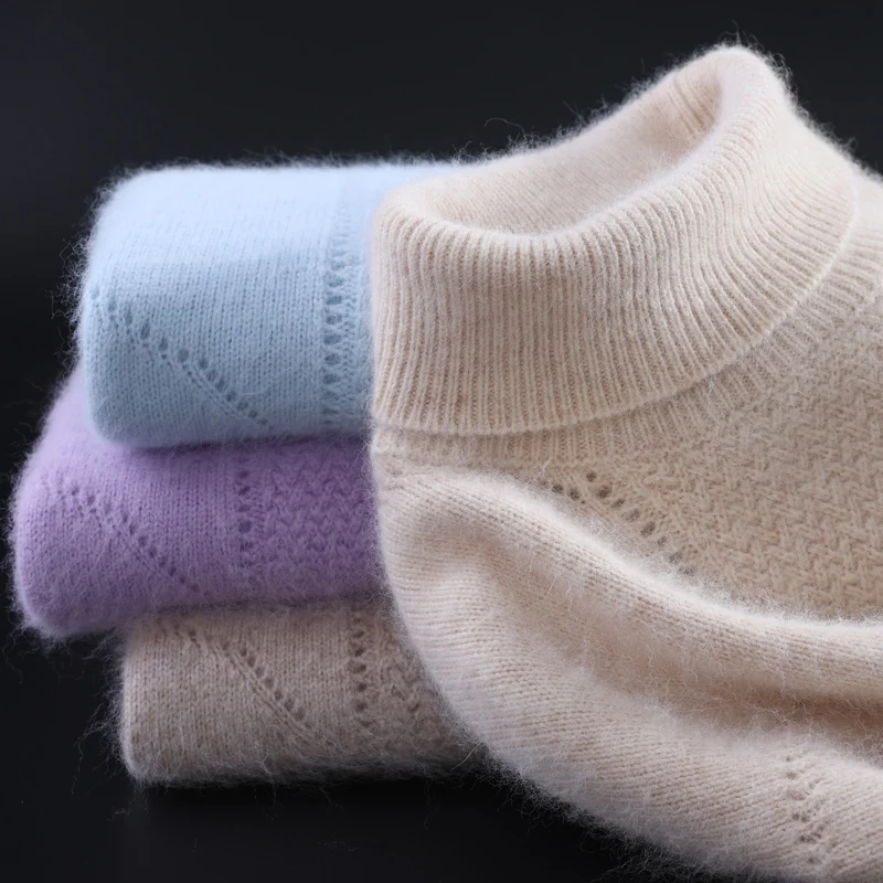 

Autumn and winter new 100% pure mink velvet women's turtleneck knit pullover warm solid color plus size short cashmere sweater