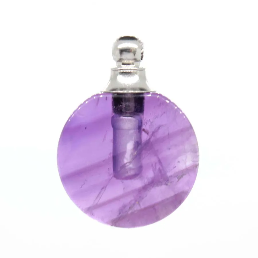 

Unique Style Natural Crystal Stone perfume bottle Stainlesssteel Silver Pendant Lovers Gift Jewelry Essential Oil Bottle