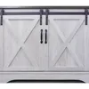 TV Stand, Storage Cabinet with Sliding Barn Doors and Adjustable Shelves, Modern 28”H, Sargent Oak 4