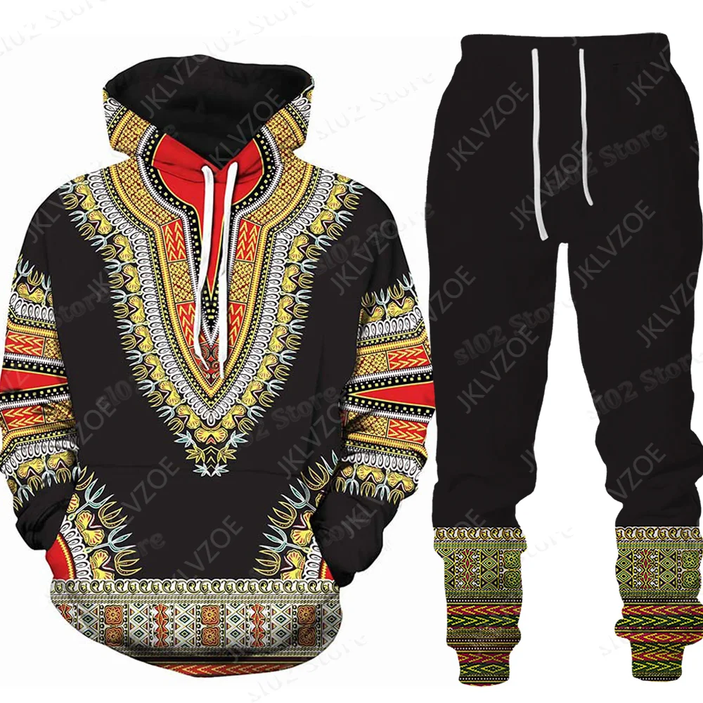 Men's Tracksuit Ethnic African Female Print Women/Men Hoodie Suit Africa Sets/Tops/Pants Leisure Male Couple Traditional Clothes