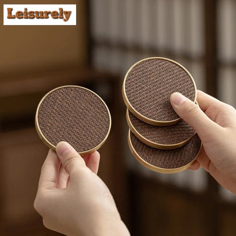 6pc/lot Electric Wood Autumn Vine Copper Coaster Chinese Household Circular Teacup Holder Anti Scalding Placemats Mug Mat Teaset