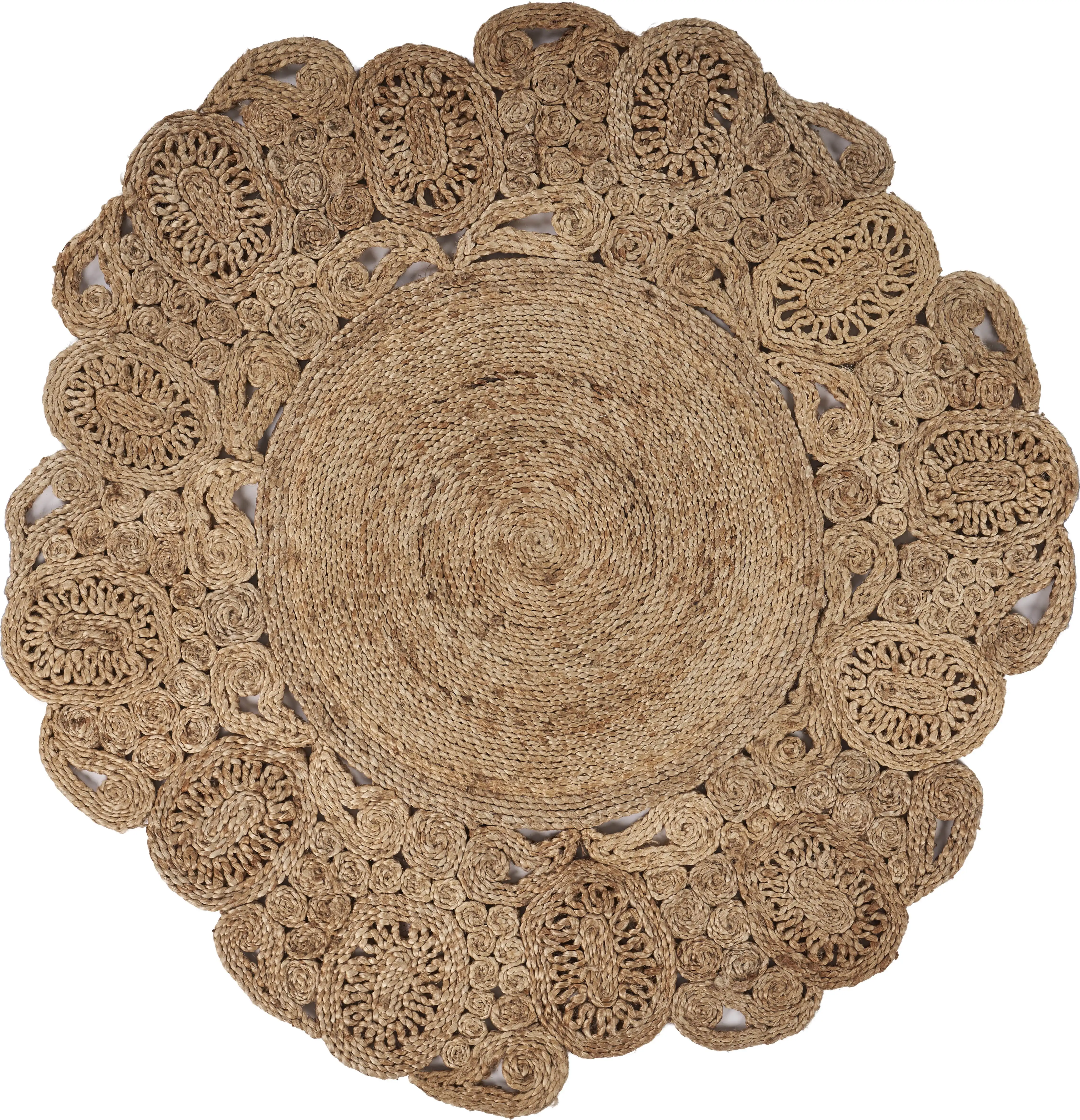 

Woven Paths Natural Eclectic Floral Organic Jute Indoor Round Durable Multifunctional Colorfast and Easy To Clean Area Rug