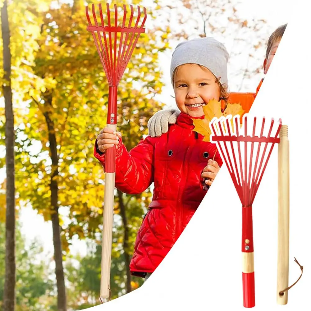 Toddler Garden Rake Hardwood Handle Lightweight Child Size Lawn Tool for Leaves for Gardening Colorful