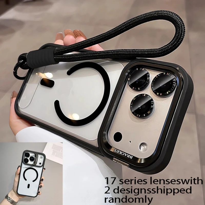 Luxury Orange Lanyard Magnetic Wireless Charging Phone Case with Metal Lens Holder