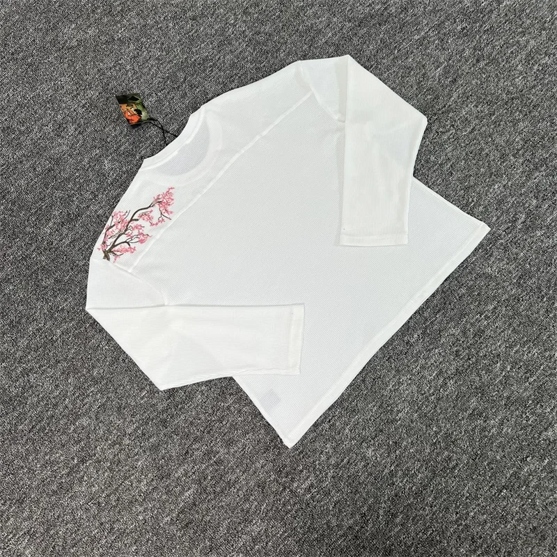 未使用 DERSCHUTZE 桜刺繍 ホワイト メッシュ 長袖カットソー M White Derschutze Blossom Long Sleeved T-Shirts Men Women