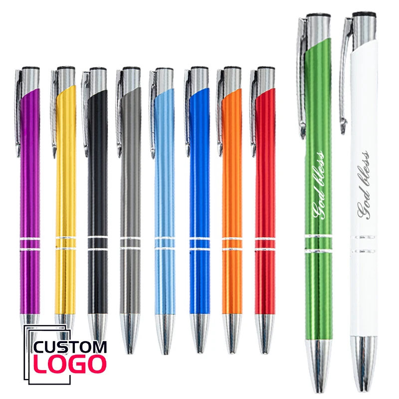 10Pcs/Lot Custom Logo Metal Ballpoint Pen Personalized Creative Business Advertising Small Gifts Pens Office Supplies Wholesale