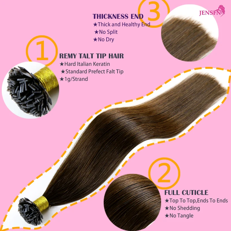 Flat Tip Hair Extensions Remy 100% Human Hairpieces Straight