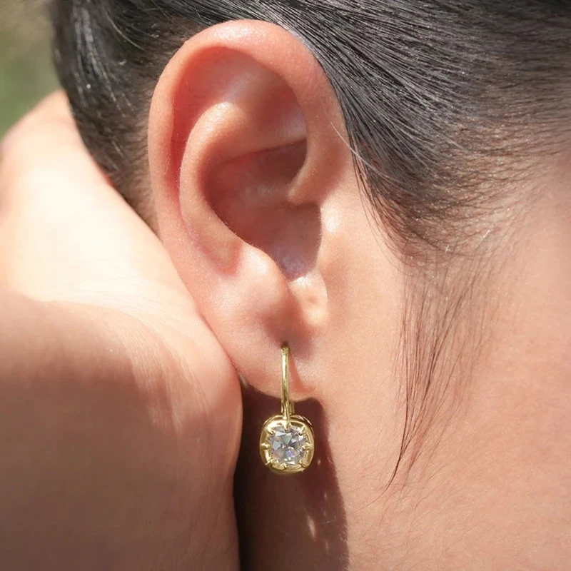Rrjzz Kissenschliff, 7 x 7 mm, Zirkonia, Damen-Verlobungsohrring, 14 Karat vergoldetes Silber, Brisur-Tropfenohrringe für Damenschmuck – Detail 6