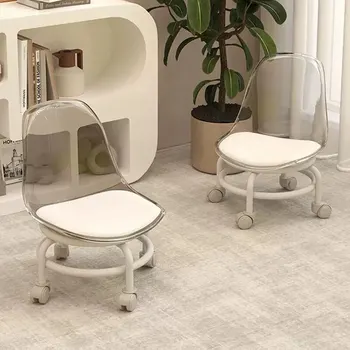 도르래 로우 스툴, 가정용 아크릴 휠 소형 스툴, 등받이 의자, 어린이 소형 스툴, 거실 소파 스툴