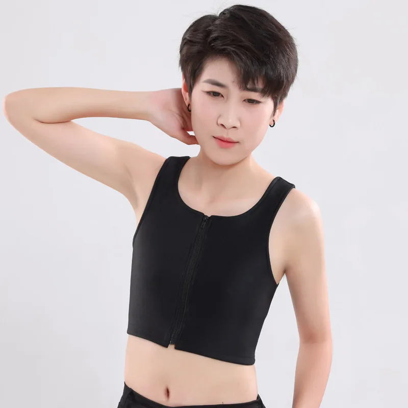 Front Zipper Breast Binder Transmen Lesbian Elastic Breathable Bustier Shirt Summer Comfort Women Les Shapewear Corset Top
