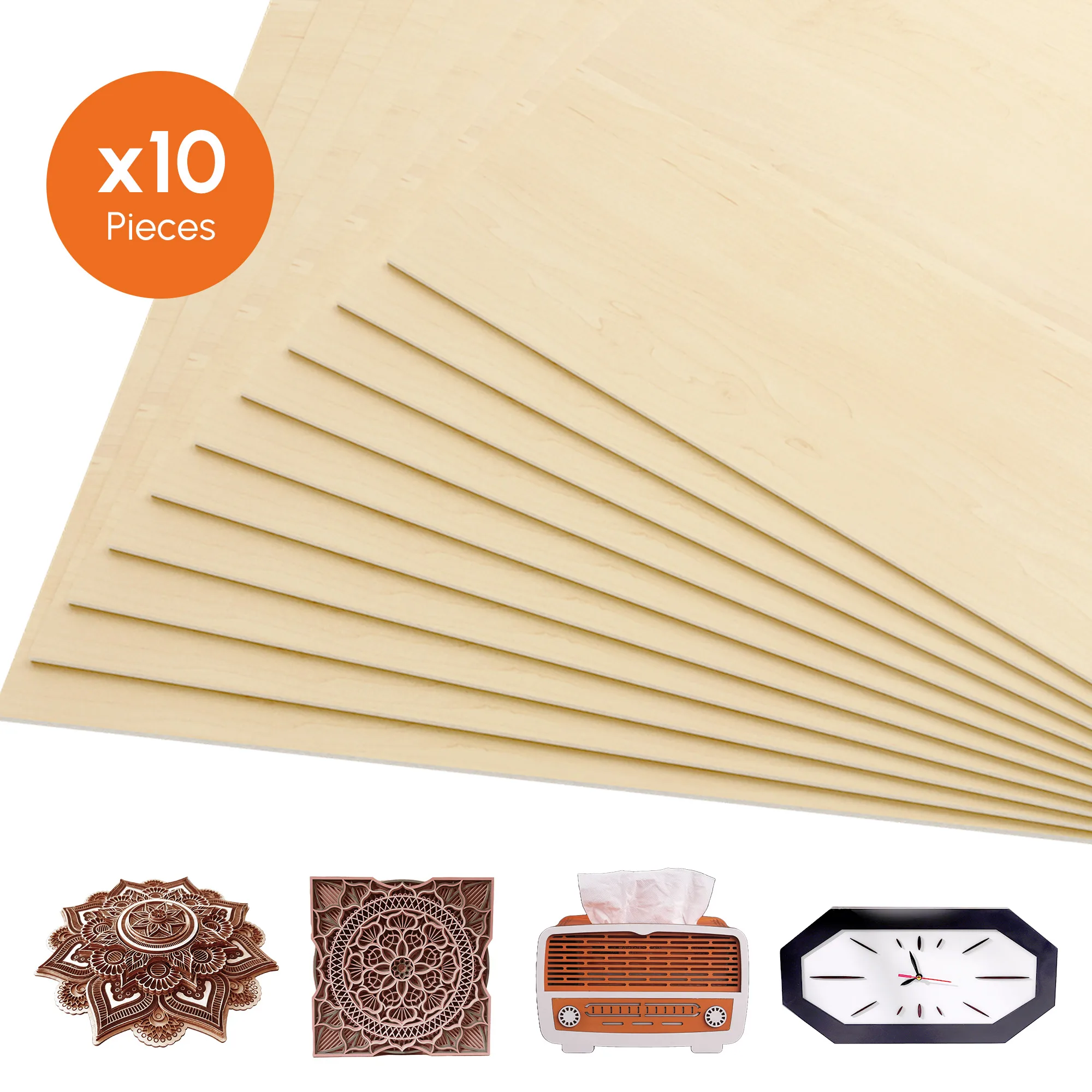 ORTUR 10PCS Basswood Sheets Unfinished Plank Board Wooden Plywood