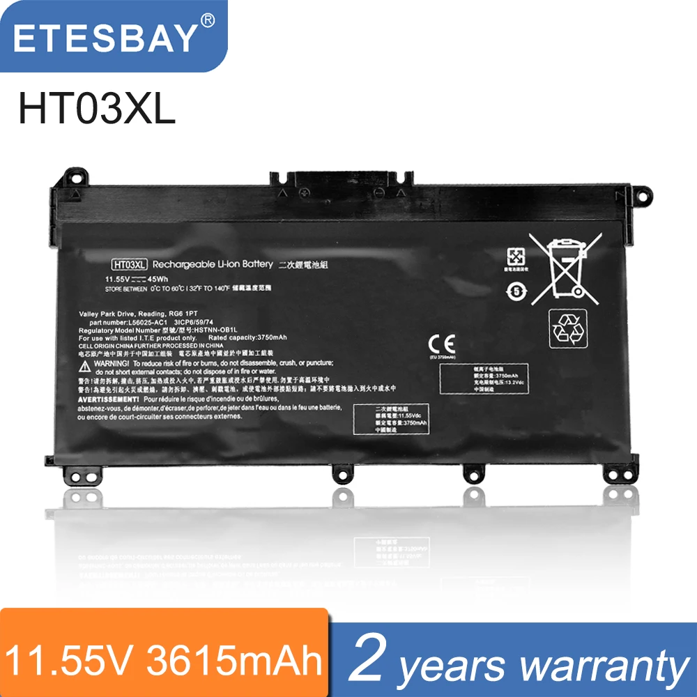 Etesbay Ht03xl Bateria do Portátil Substituição para hp 14-ma0312ng 14-df1000 14m-dh1003dx 14s-cr2002tu 14-ce0025tu 14-ce0034tx 41.7wh