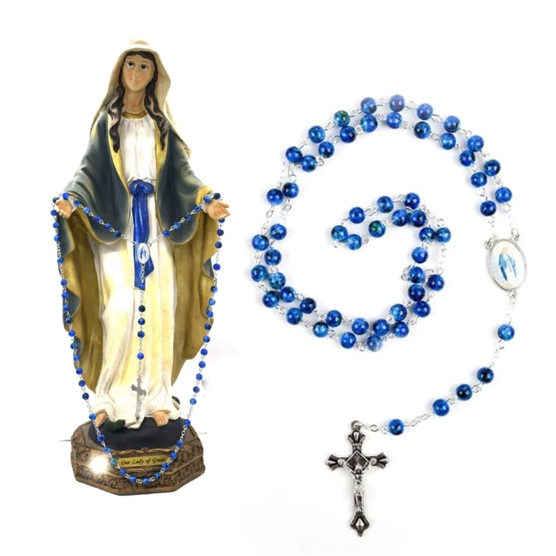Glass Beads Catholic Rosary Necklace Fashion Crucifix Pendant Chain