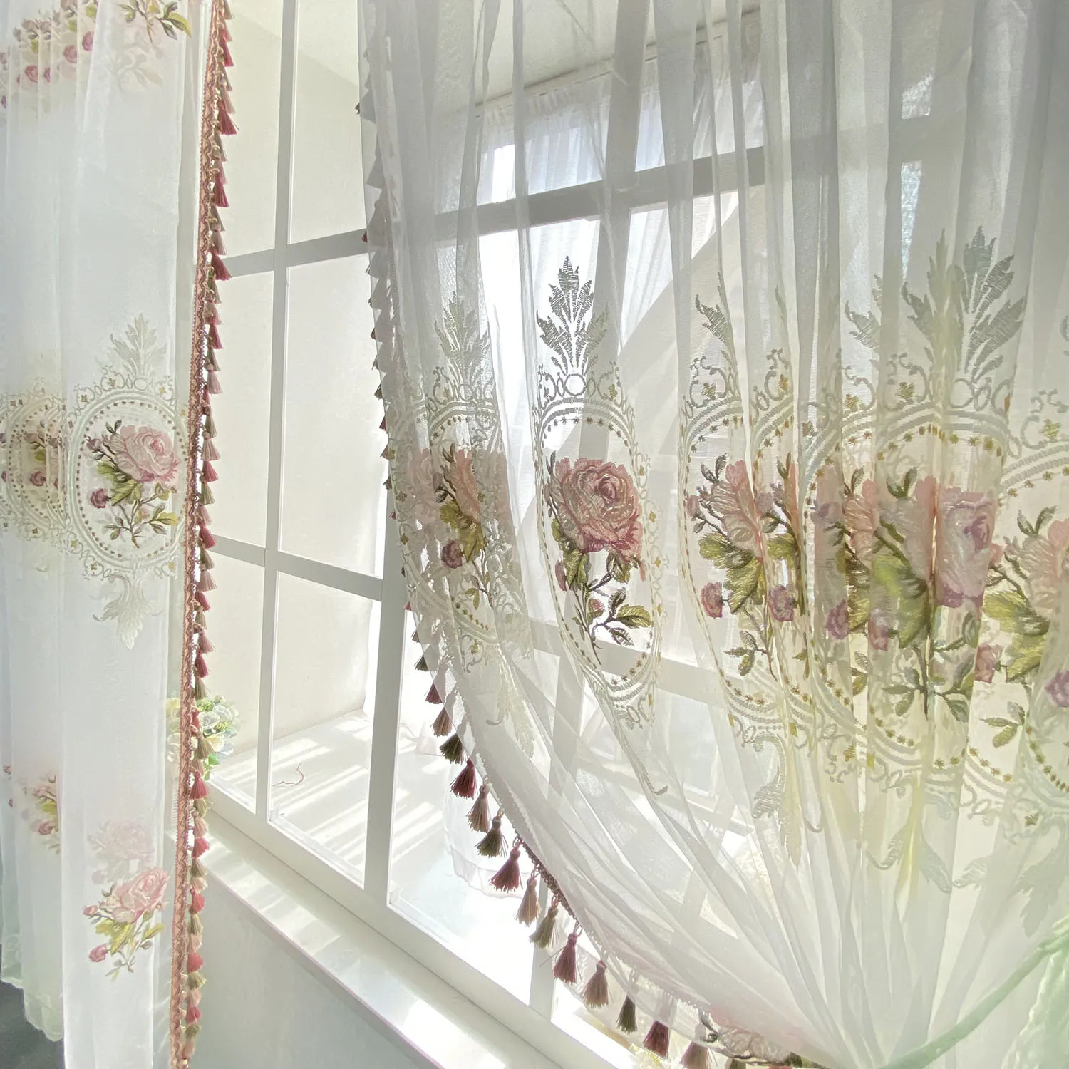 Tenda Sheer Di Lusso Ricamata Con Fiori - Pannello Singolo 101,6x213,4 Cm - Per Soggiorno E Camera Da Letto, Tasca Per Asta