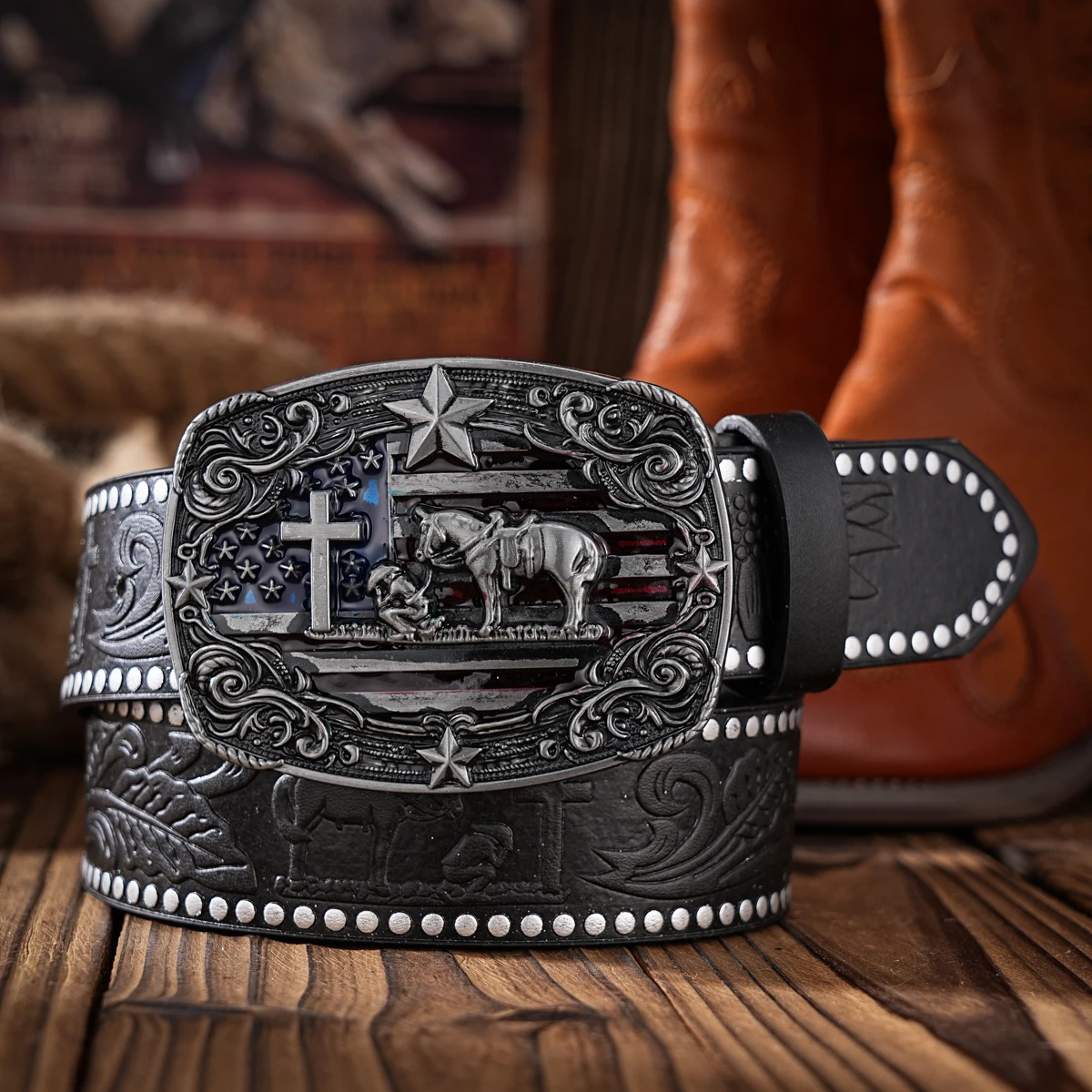 Ein Gürtel im Western-Stil aus PU-Material für Damen und Herren, ein lässiger, retro und klassischer personalisierter Gürtel.