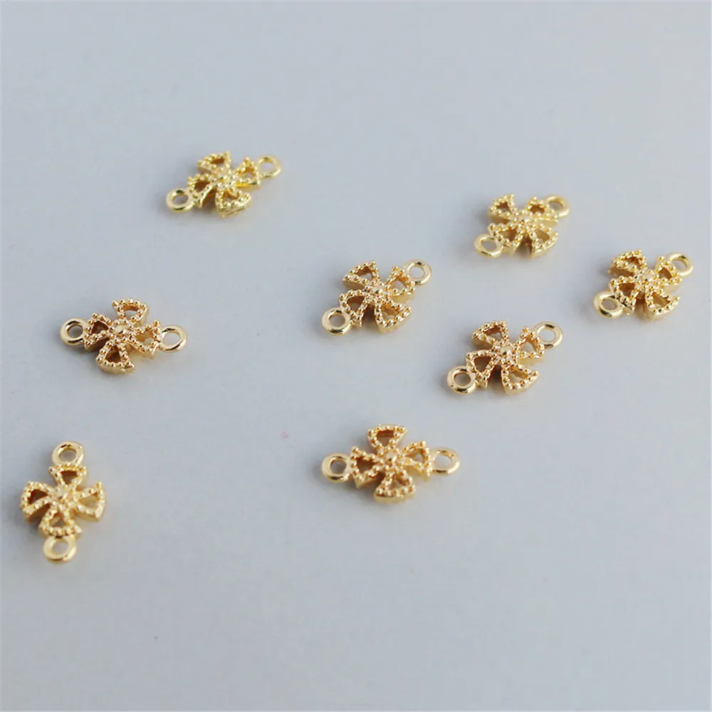

14K gold plated chunky double-sided embossed double hanging four-leaf clover hanging ornaments link diy accessories accessories