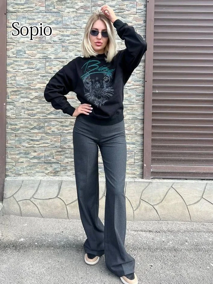 

Black Classic Fashion Tiger Print Spring Women Sweatshirts Fleece Loose Streetwear Tops Cotton Long Sleeve Plushed Pullovers