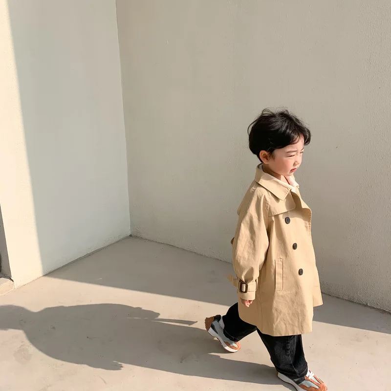 Children Trench Spring Autumn Boys Girls Korea Solid Color Long Trench Fashion Casual Turn Down Collar Girls Coat kids jacket girls trench coats children raincoats