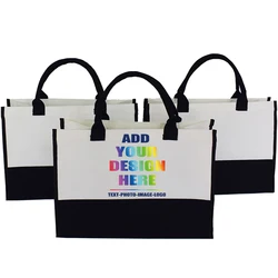 Custom Name Logo Picture Canvas Tote Jute Bag Personalized Wedding Beach Tote Gift For Women