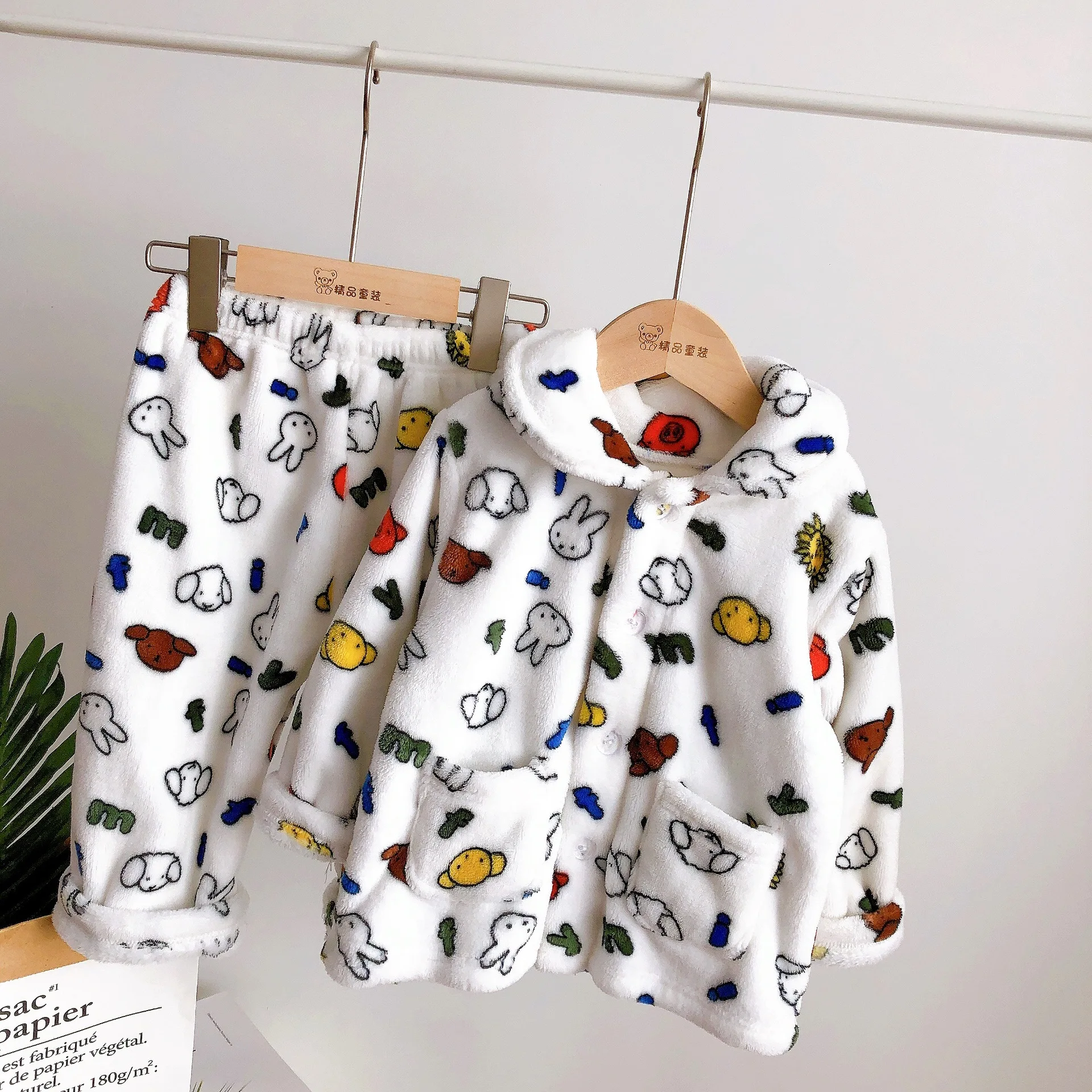 

Baby Boy Girl Clothes Pajamas Set Thick Flannel Fleece Toddler Child Warm Catoon Bear Sleepwear Kids Home Suit Autumn/Winter