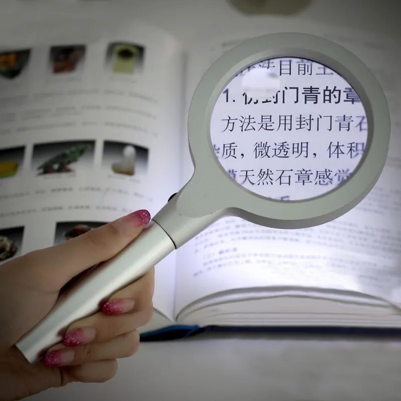 

2 LED Lamps 5x 10x Brightness Illuminated Magnifier Metal Handheld High-definition Reading Metal Frame Magnifying Glass