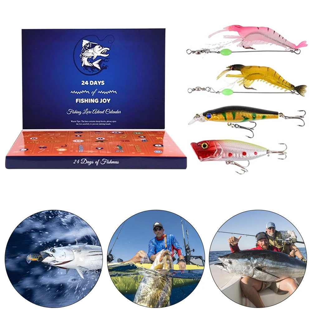 Christmas Fishing Lures Advent Calendar 24 Days Fishing Bait Hooks Advent Calendar Festival Theme Xmas Surprise Gift for Fisher
