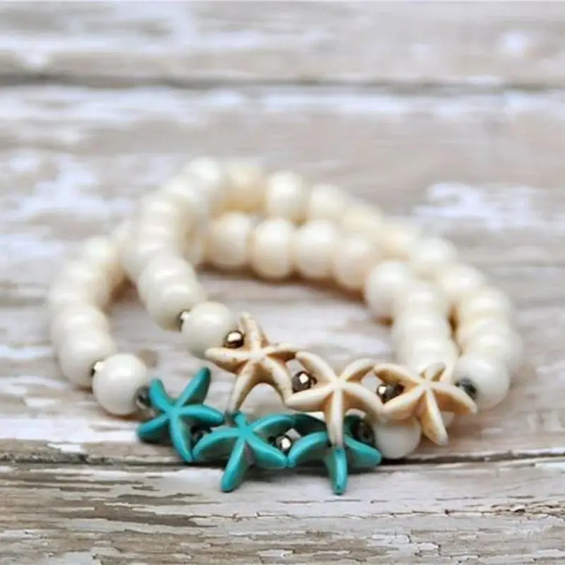 1 pc fashion starfish bohemian style natural stone colourful beaded
