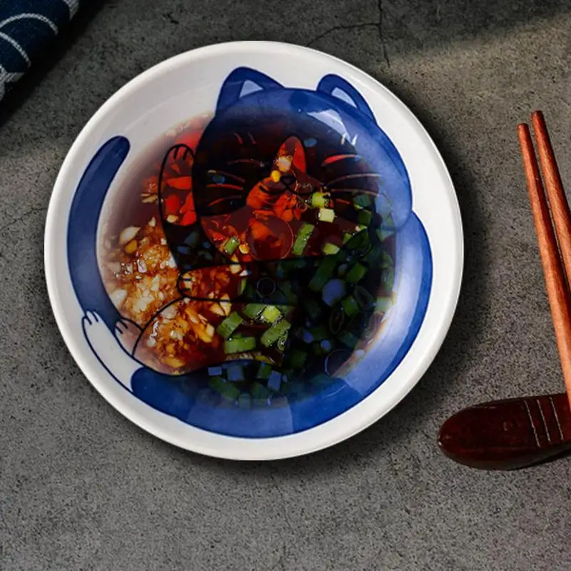 Soy Sauce Dishes Ceramic Cat Sauce Dishes Multifunctional Home Dining Table Dipping Dish Cute Appetizer Plates Seasoning Dish
