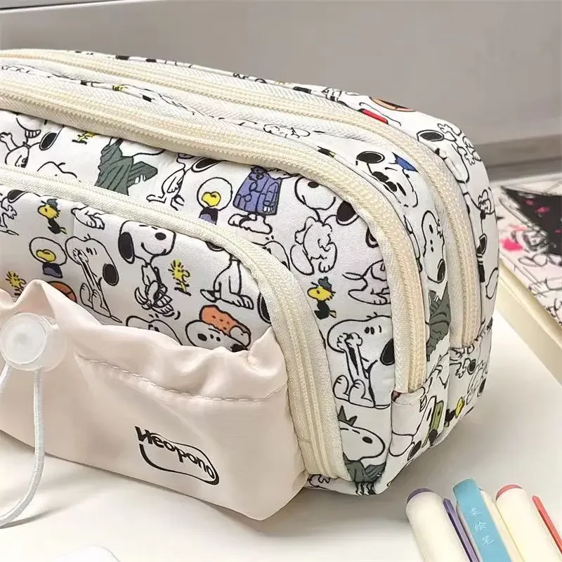 Snoopy Pencilcase Multi Layer Canvas Drawstring Pen Bag for Students School Supplies Gifts
